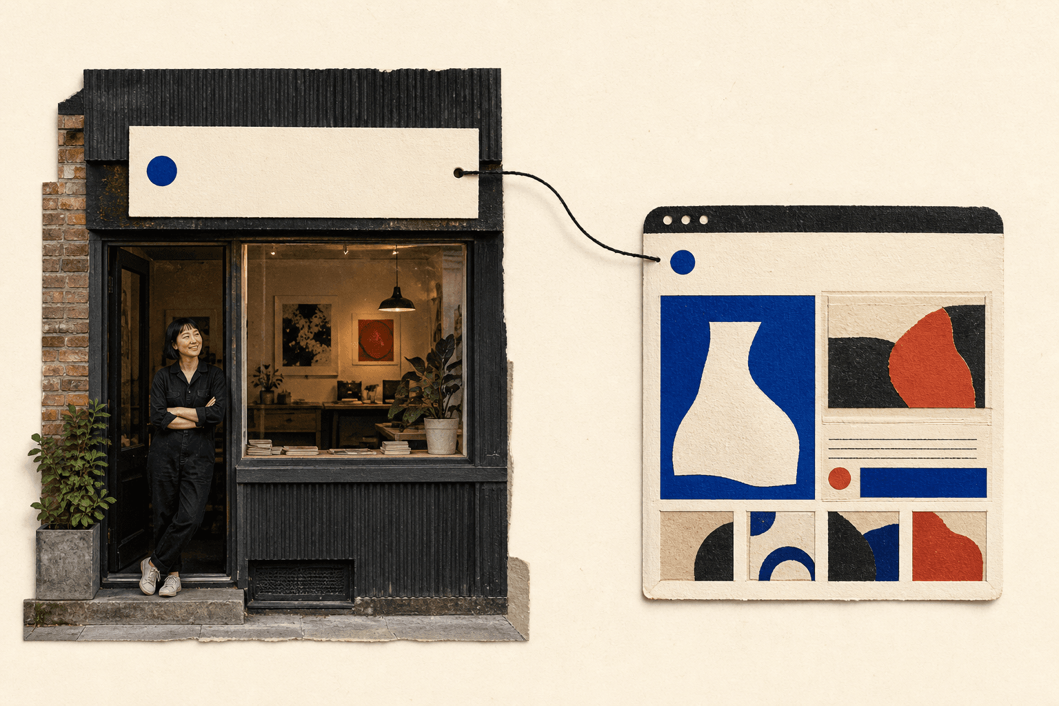 An independent Canadian storefront connected to its website by a simple cord