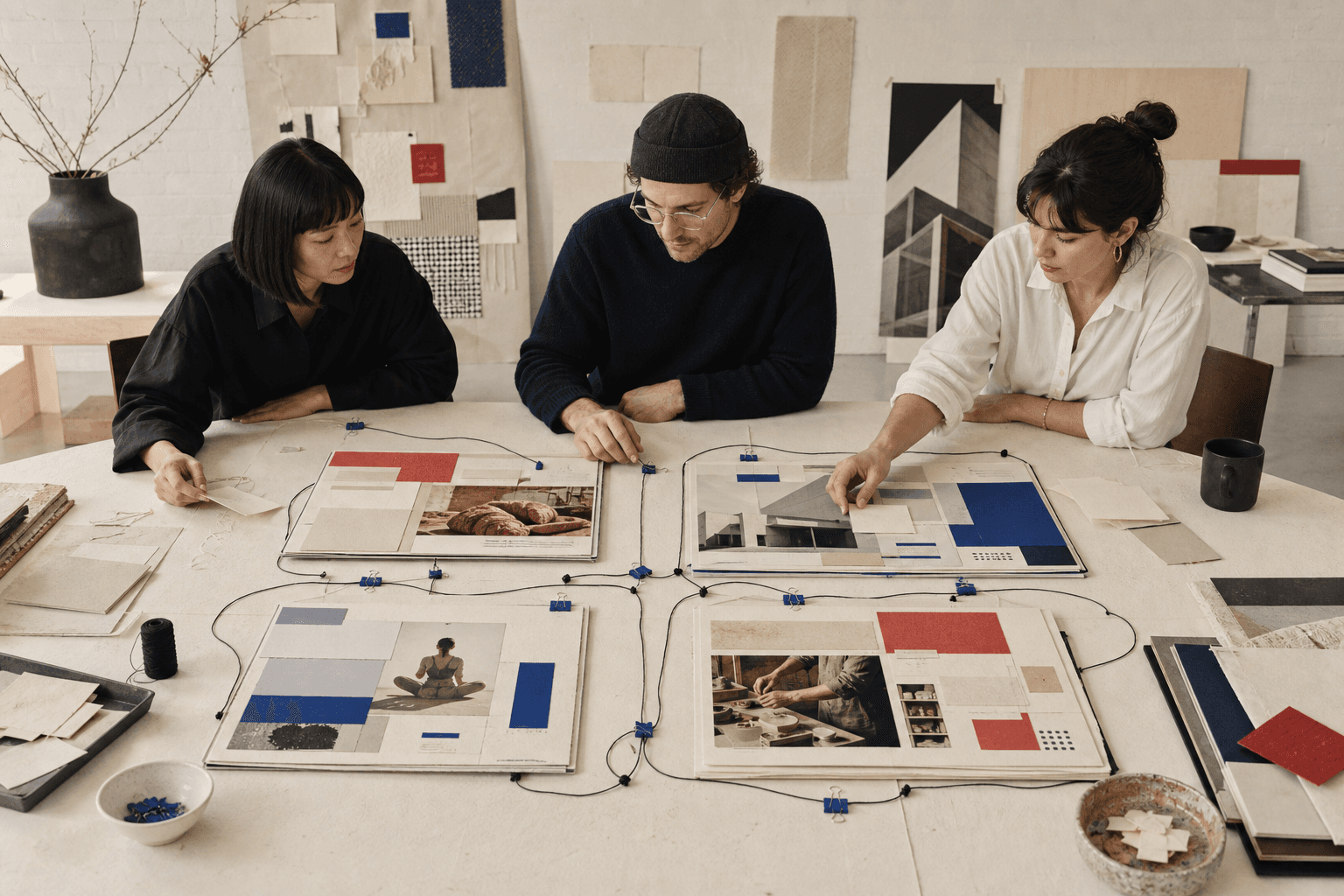 A small creative team coordinating several client website collages