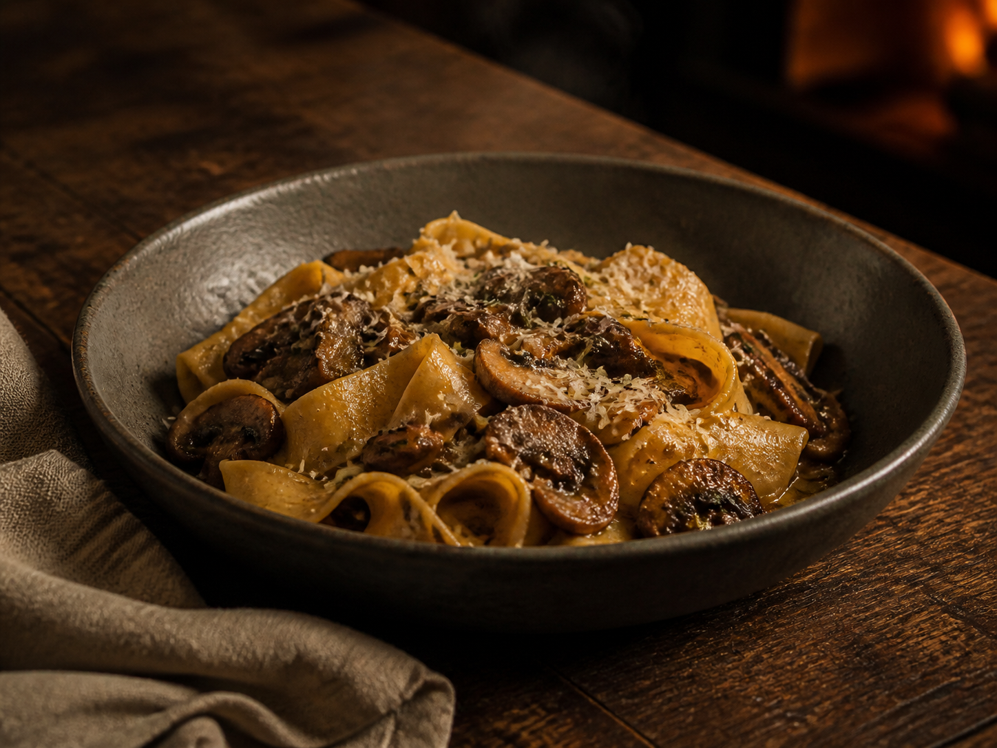 Pappardelle with mushrooms and browned butter